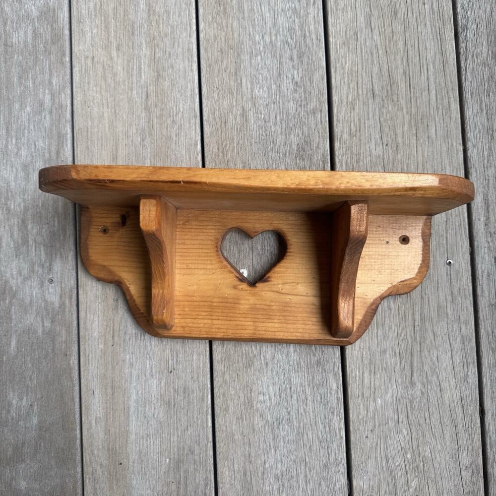 Rustic Wood Wall Shelf Heart Cutout Country Decor Wooden Display Shelf 15x6x6